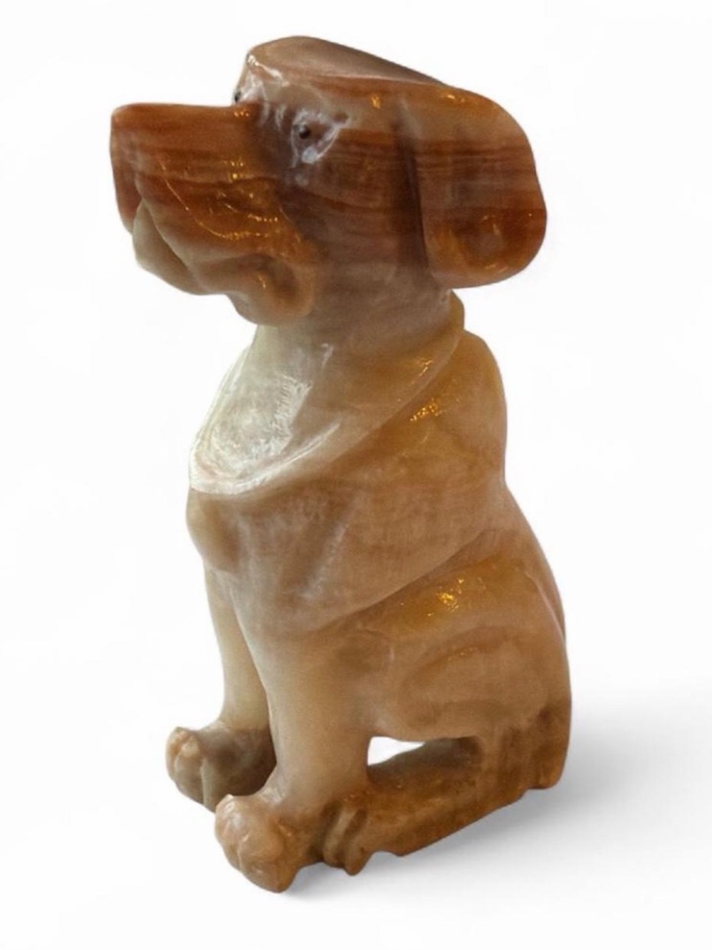 Mid Century MCM Hand Carved Banded Onyx Marble Dog Sculpture 4”